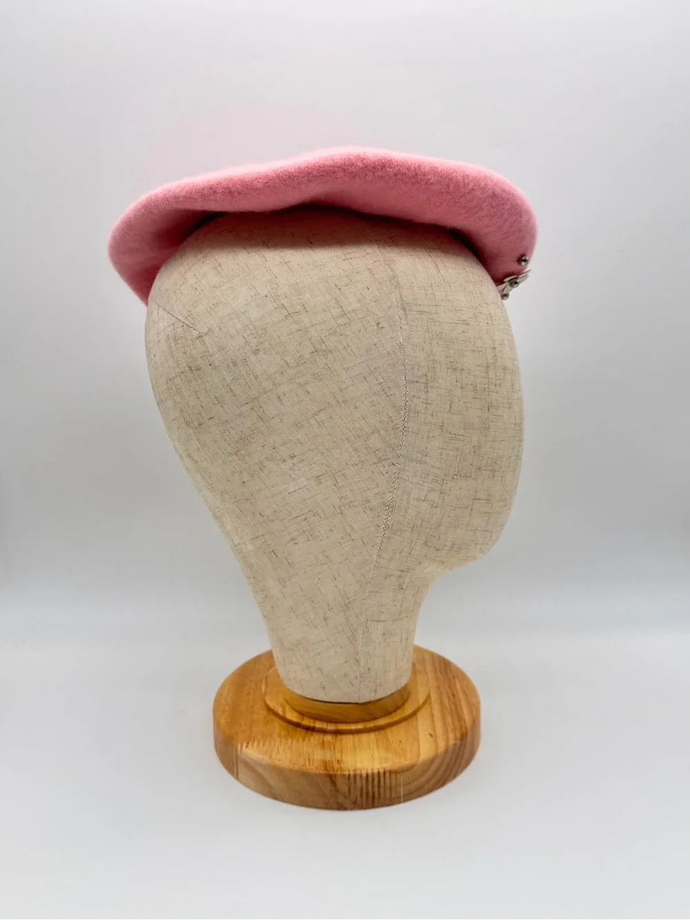 Girls Pink Beret Hat Polyester Wool-Look Floral White Flower Studded